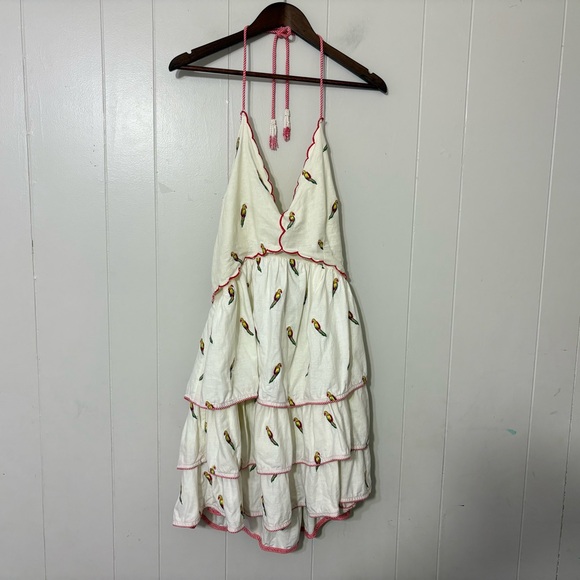 Farm Rio x Anthropologie Parrot Print Linen Tiered Mini Dress XL - Picture 3 of 15